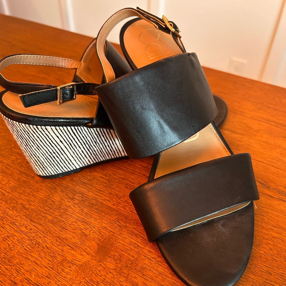Calvin Klein Black and White Wedge Sandals